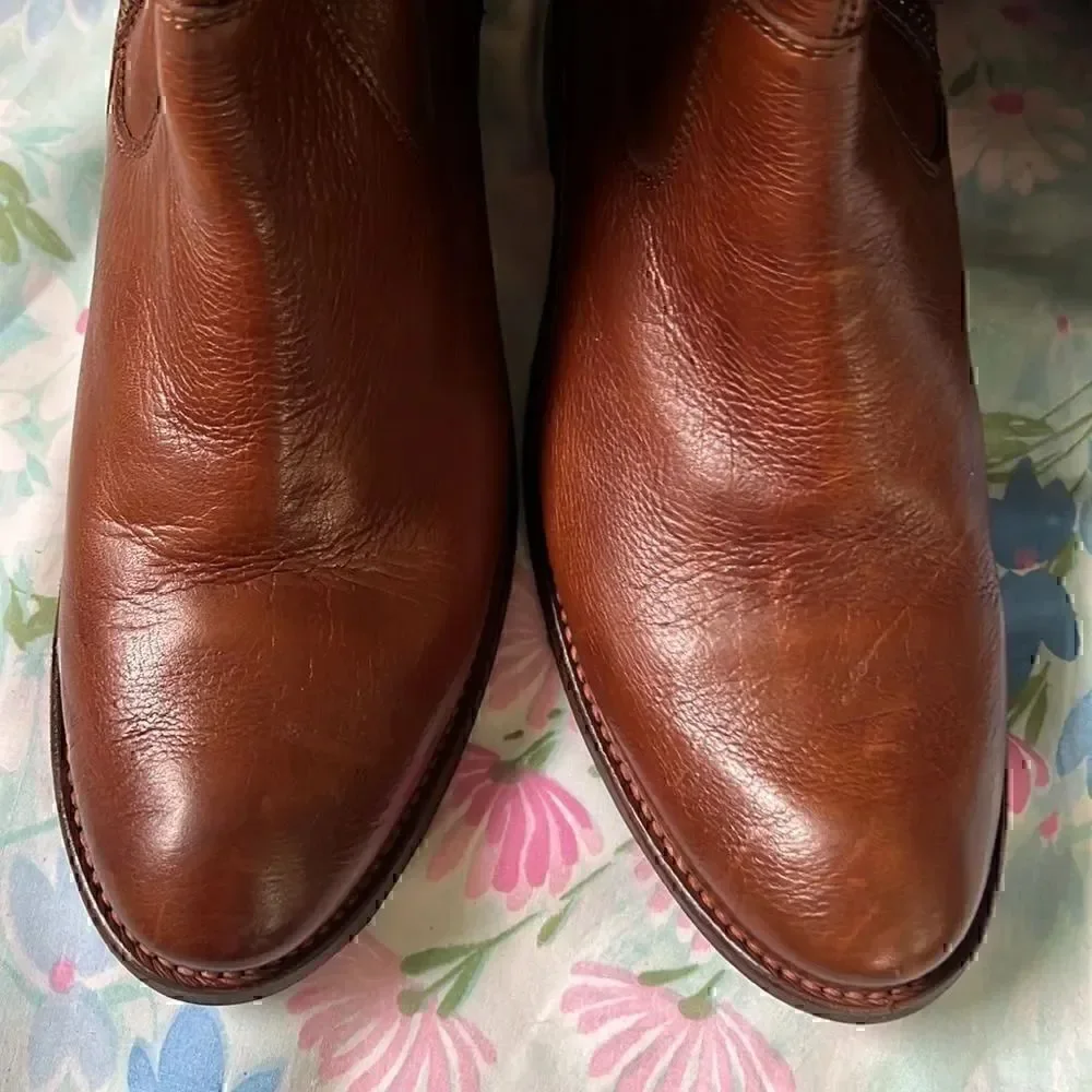 Frye Shirley Over the Knee Brown Leather Boots Cognac Color 8